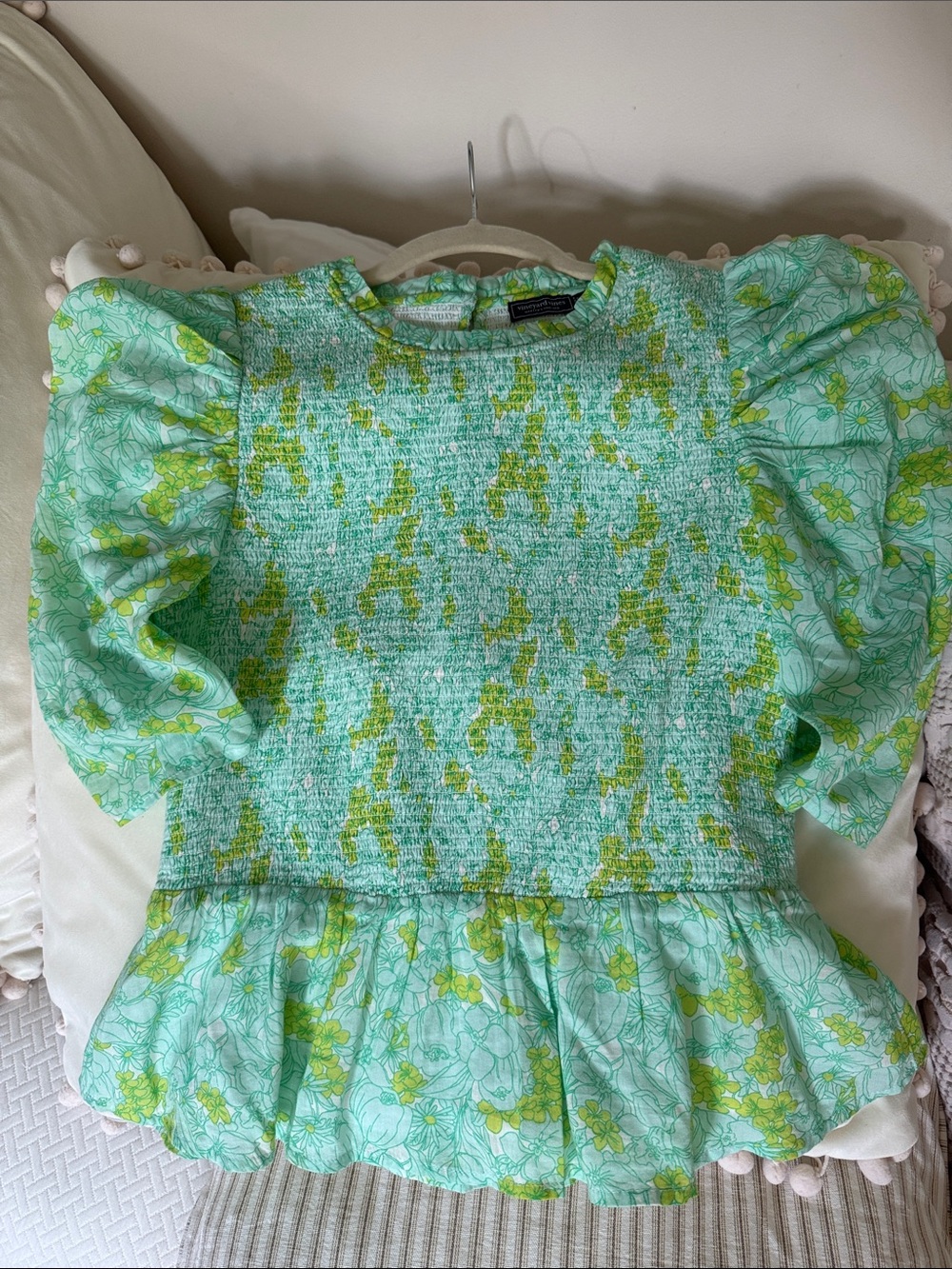 Vineyard Vines Green Floral Smocked Peplum Blouse